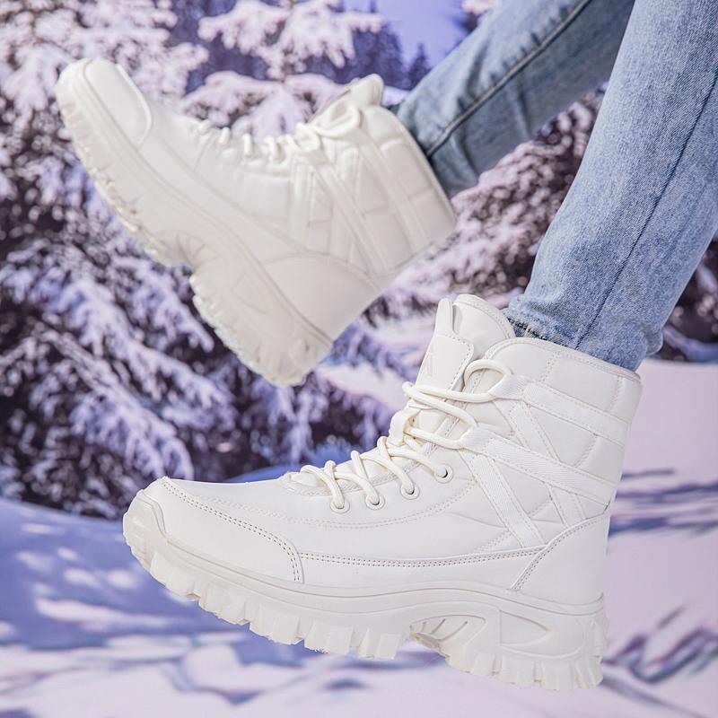 Women Snow Boots High-top Outdoor Sports Shoes Plush Warm Cotton Shoes Anti-slip Walking Casual Shoes Thick Soled Wear-resistant
