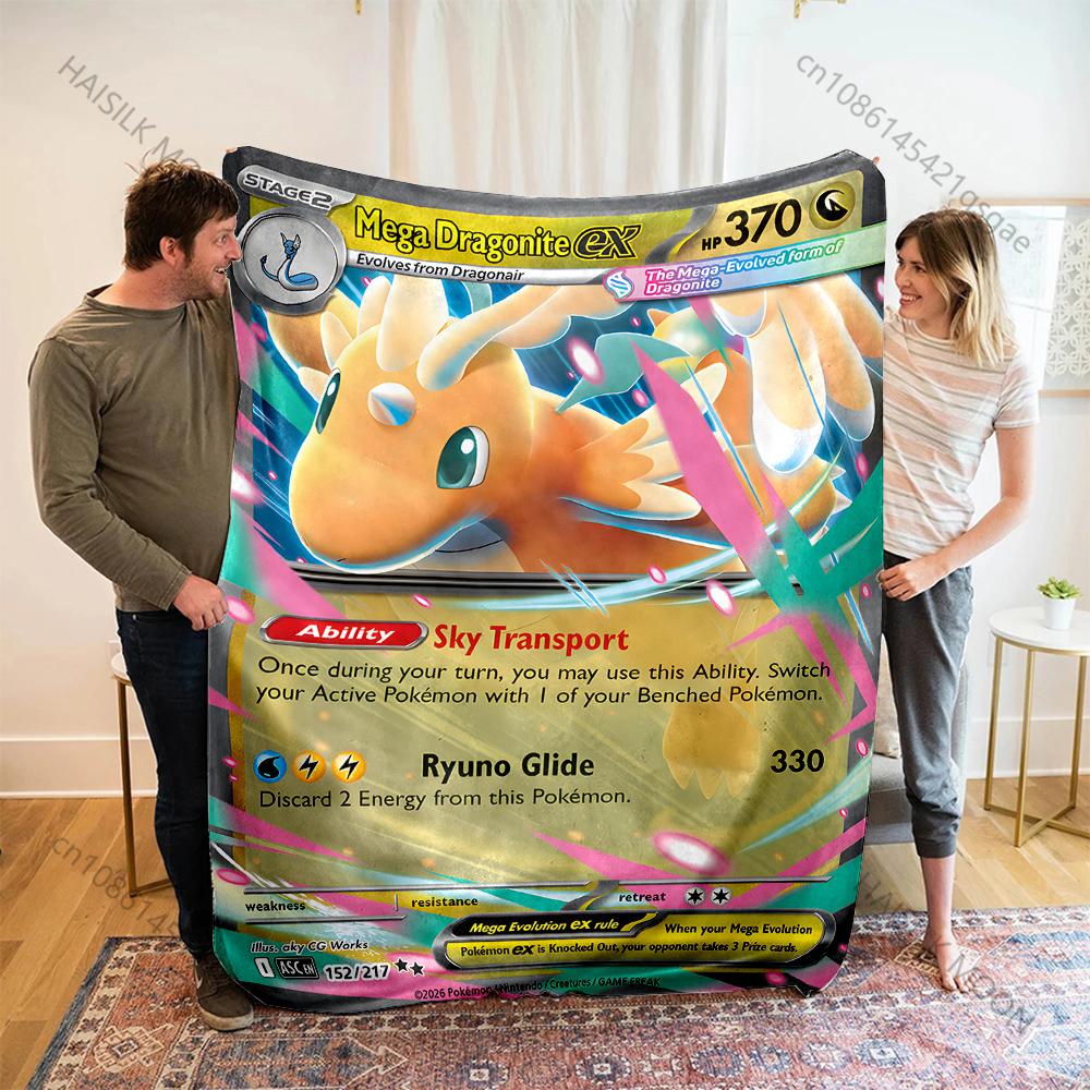 

Pokémon Dragonite Cards Printed Blanket Cartoon Flannel Fluffy Soft Blanket for Adult Kids Plush Sofa Bed Car Camping for Gifts 75x90cm