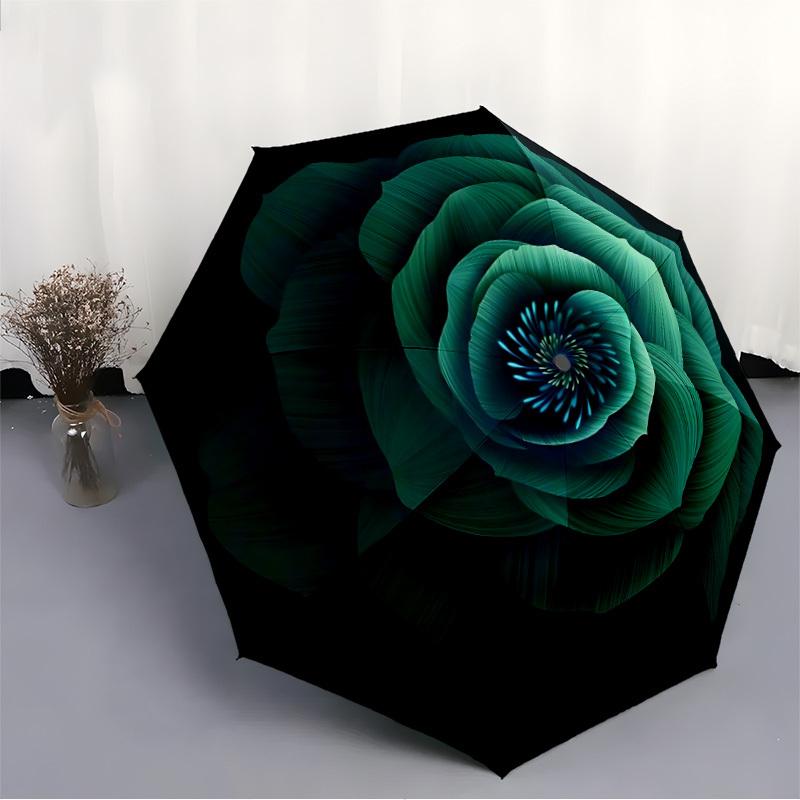 1pc Teal Rose Pattern Automatic Opening/closing Umbrella with Auto Open/Close, Windproof, Foldable Sunshade, Perfect Gift for Friends, Durab
