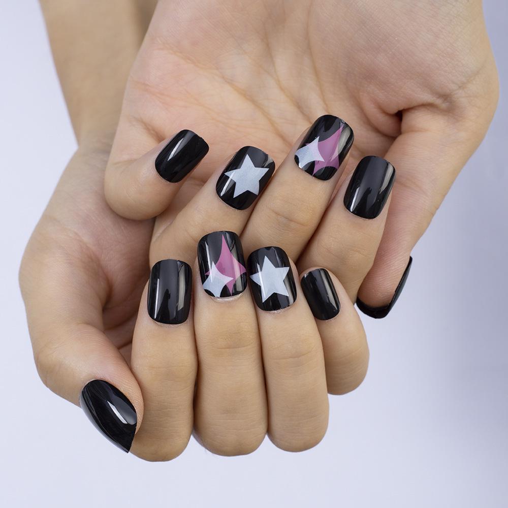 Black and Purple Starry Nail Art Stickers - Wearable Finished False Nail Tips