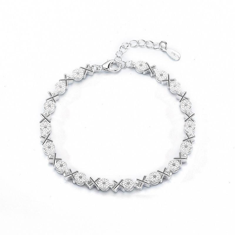 

925 Silver Plated XO Letter Bracelet Women Minimalist Fashion Jewelry Trendy Accessories Gift for Her