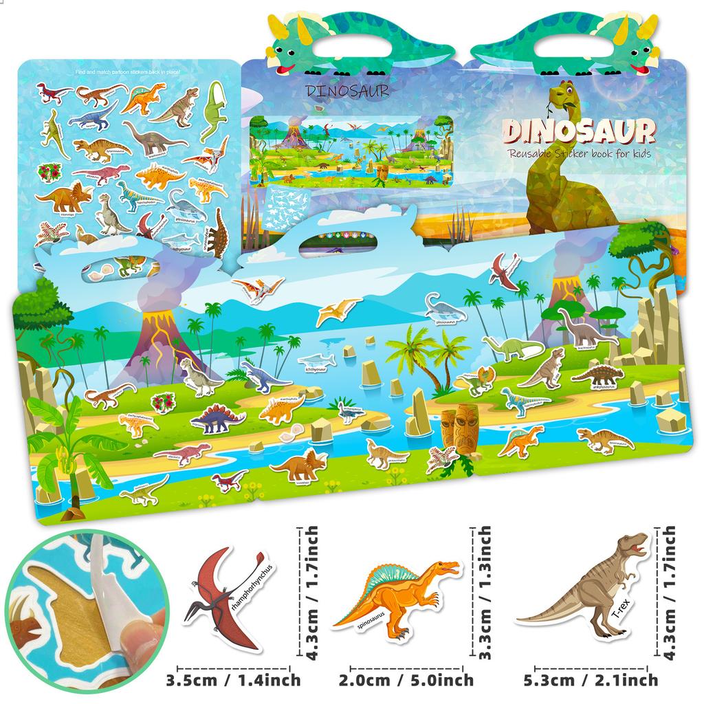 Children'S Quiet Book Concentration Cultivation Dinosaur Can Repeatedly Paste Portable Jelly Sticker Book
