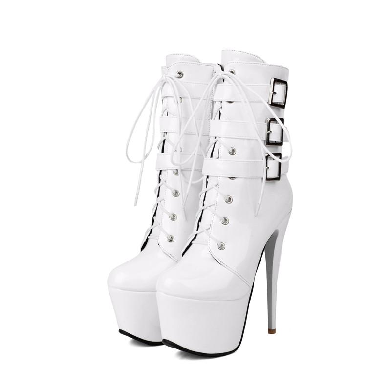 Женские короткие ботильоны на высоком каблуке, сексуальная европейская и американская водонепроницаемая платформа, супервысокие и большого размера римские короткие ботильоны. 34 белый