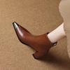 Fashion 2025 NEW Autumn Women Boots Split Leather Square Heel Women Shoes Pointed Toe High Heel Mid-calf Modern Boots