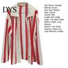 Loose Fit Men Shirt Fall Spring Cardigan Knitted Hollow Out Turn-down Collar Striped Single-breasted Long Sleeves Color Matching Slicing Patchwork
