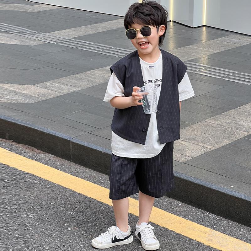 LUSON Children's Clothing [Same Style At Counter] Children's Summer Vertical Stripe Suit Vest