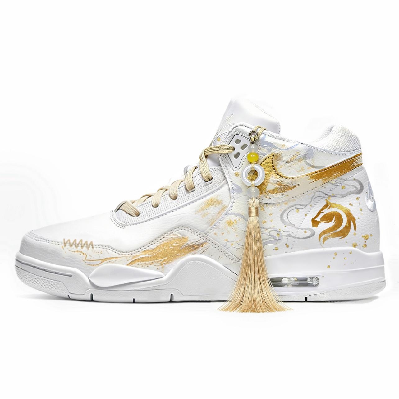 Nike Flight Legacy Mid top Винтажные Баскетбольные Кроссовки Мужские Белый Золотой BQ4212-101(Команда861-2) 44.5