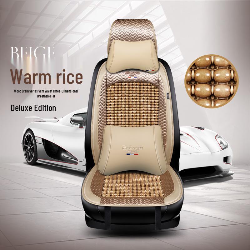 Wood Bead Ventilated Car Seat Cushion with Lumbar Support - Universal Four Seasons Cool Pad