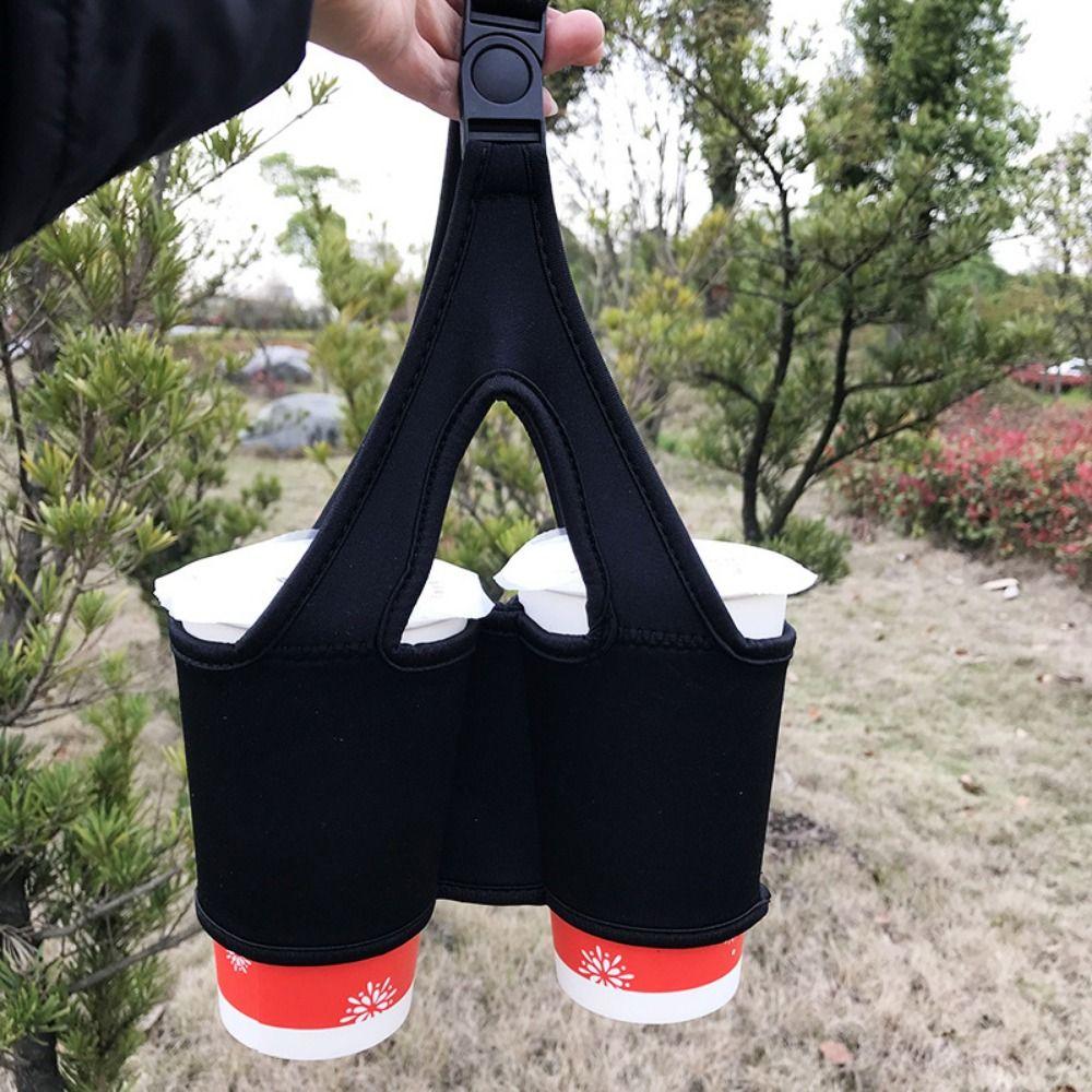 Collapsible Double Cup Beverage Holder Reusable Iced Coffee Cup Sleeve Cup Carrier Holder  Camping