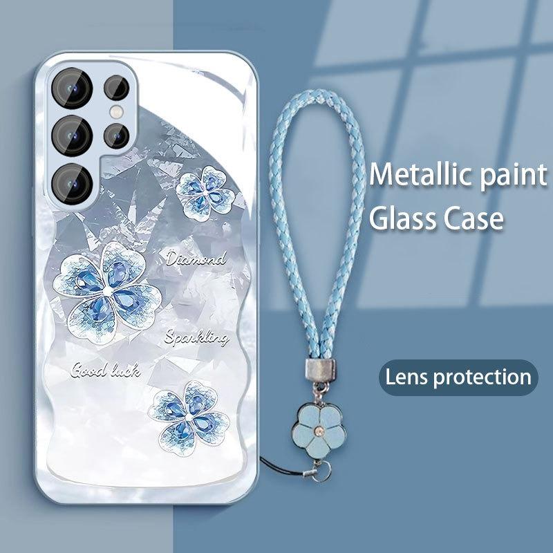 Diamond Four Leaf Clover Suitable for Samsung S23PLUS Mobile Phone Case S24 Girl S22 Skin Friendly A52 Sense A53 Full Package