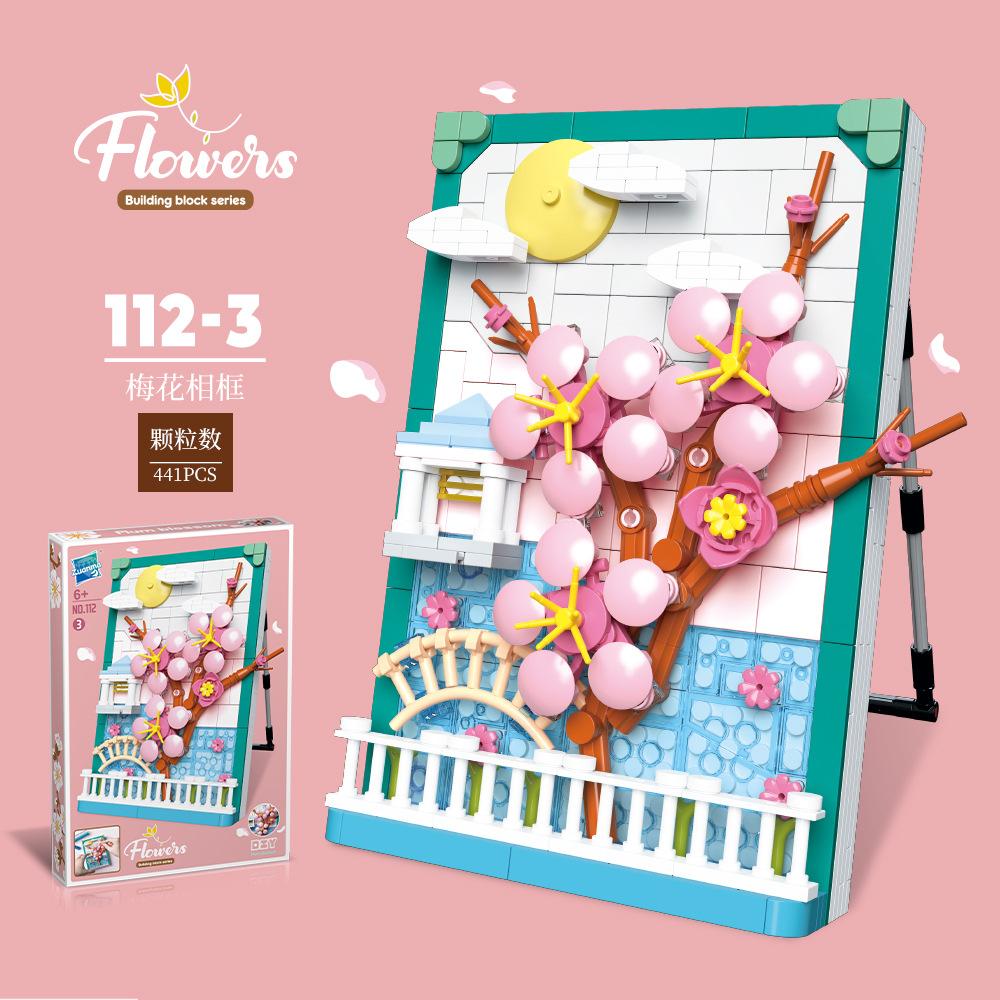 Children'S Puzzle Assembly Small Particles Building Block Flower Simulation Rose Photo Frame Building Block Toy Plant Pendant Color Box