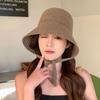 Fashion knitted bucket hat niche summer out shading thin sunscreen hat after shading split tether tide
