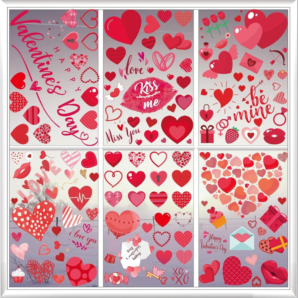 168pcs Valentines Day Window Clings Red Heart Shaped Static Wall Decals Window Stickers Double Sided Visibility Romantic Valentines Day Decorations