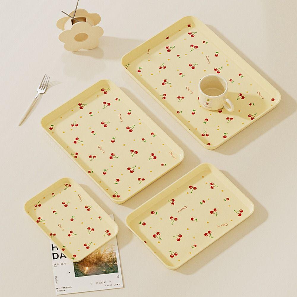 Cherry Pattern Plastic Dessert Tray Stackable Fruit Tray Rectangular Storage Tray  Home Decoration