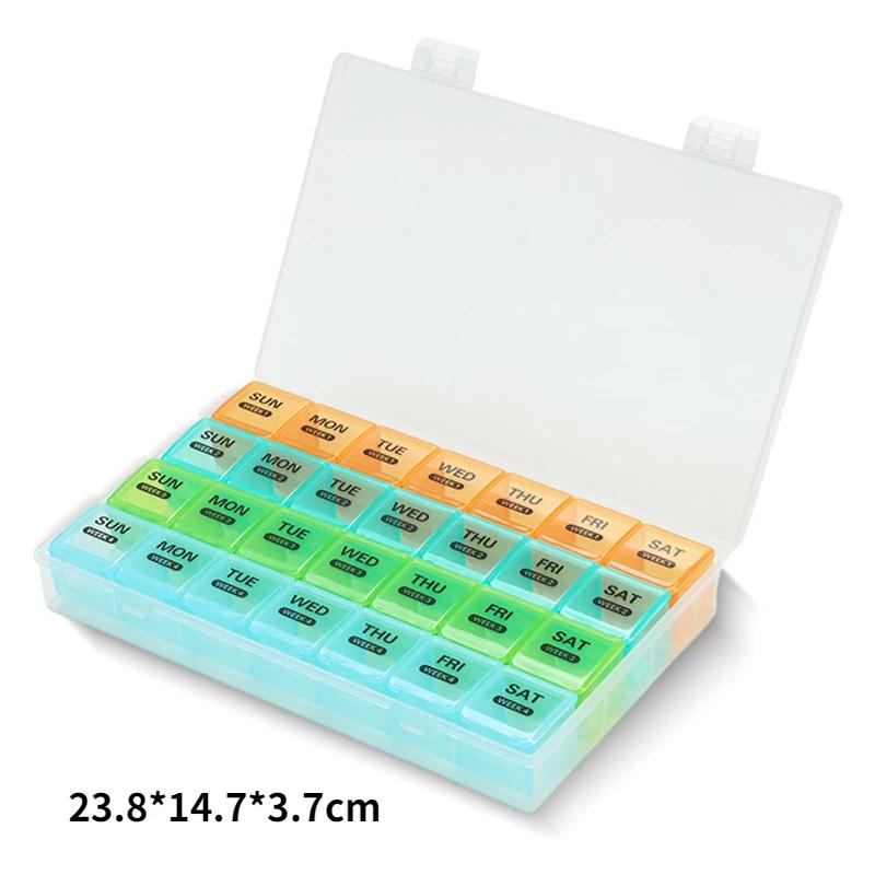 

Органайзер для таблеток, 7 дней, 28 ячеек, 4 раза в день, портативный дорожный с большими отделениями для витаминов, лекарств, рыбьего жира
