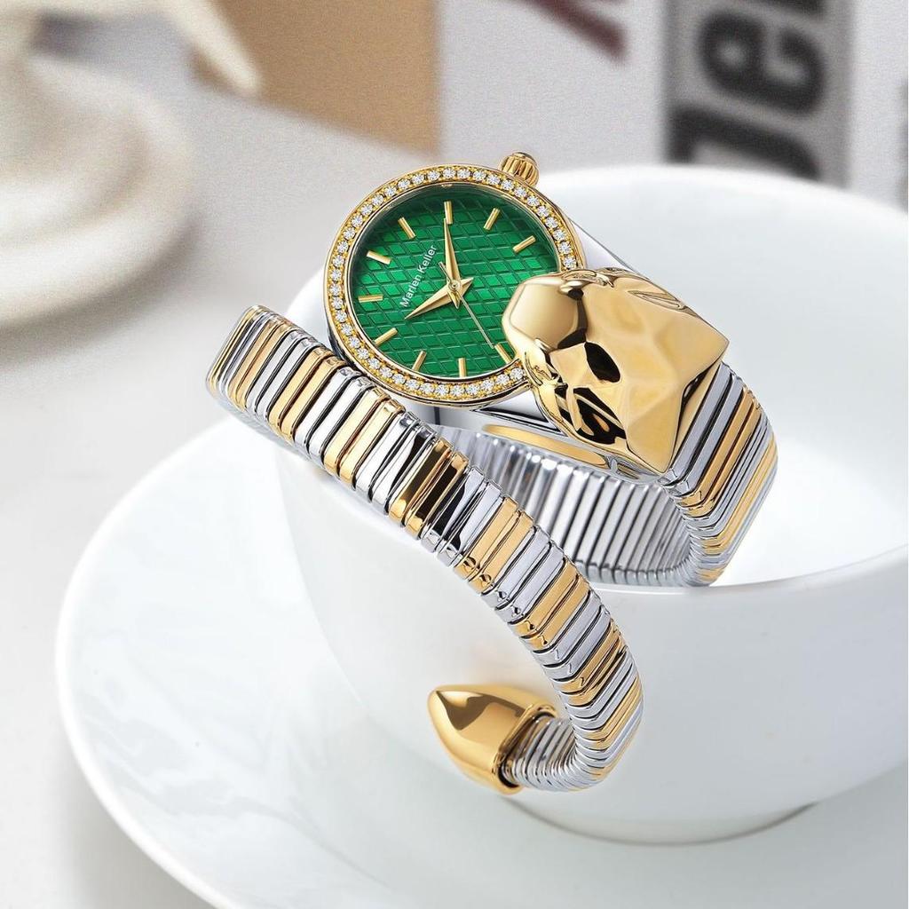 Orologio da Donna Marenkeller 2025 al Quarzo con Design a Serpente, Set di Diamanti e Placcatura IP.