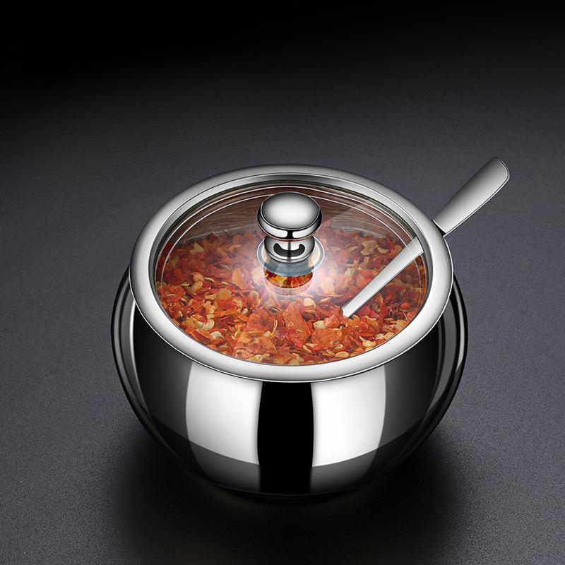 304 Stainless Steel Seasoning Jar Seasoning Box Combination Set Seasoning Storage Tank with Spoon, Refined Salt Tank