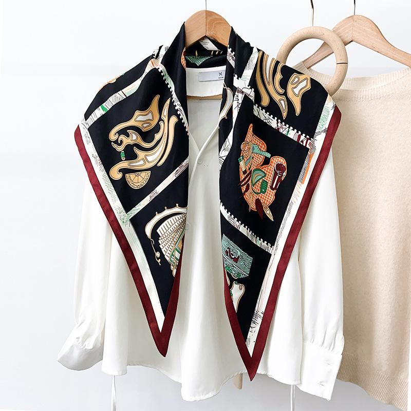 Korean version cashew nut printed triangular silk scarf women's summer atmosphere wearing headscarf simulation silk fashion headband accessories