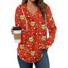 Women's Fashion Hoodies V Neck Long Sleeve Christmas Printed Drawstring Casual Loose Pullover Tops