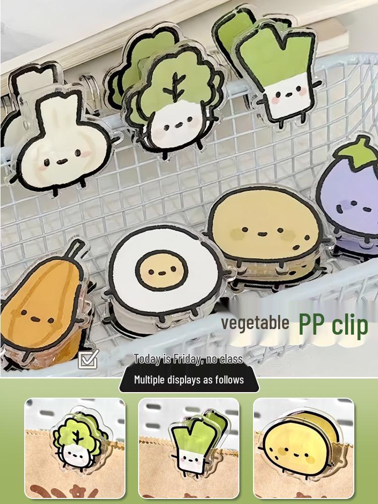 Adorable Cartoon Vegetable Memo Clips - Double-Sided PP Clips for Notes and Papers