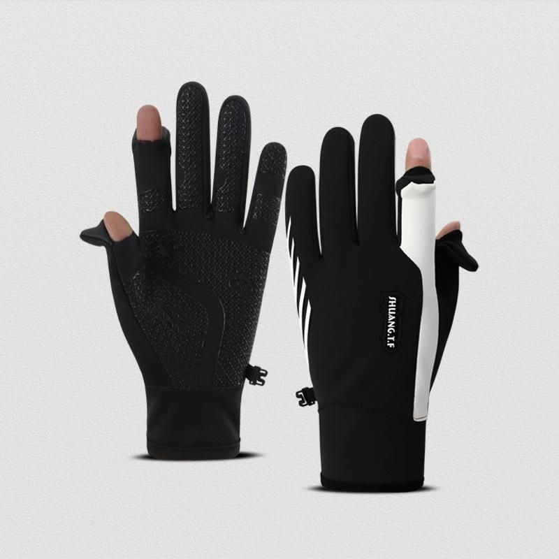 Men's cycling gloves, velvet inner, warm and cold-proof outdoor sports cycling flip, windproof and non-slip gloves