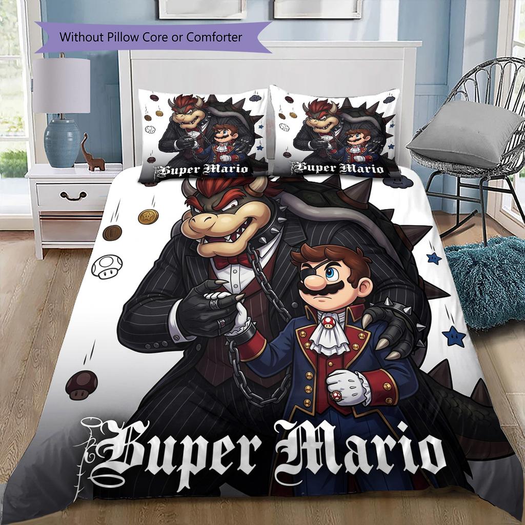 Super Mario Pattern Bedding Quilt Set Quilt Cover Pillowcase Home Birthday Gift(1 * duvet cover + 2 * pillowcase, without core)