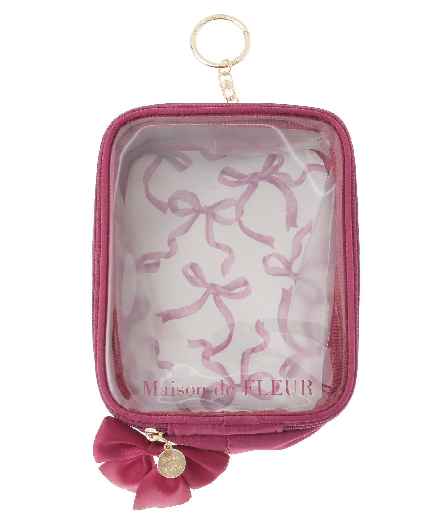 Maison de FLEUR Ribbon Print Clear Size F 08001080500 Pouch, Red, (Pouch/Drawstring Bag)