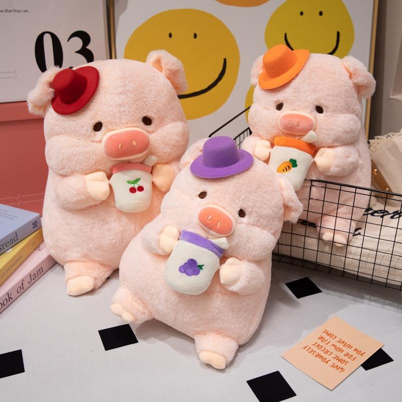 Kawaii Pig Plush Toy Cartoon Milk Tea Cup Pink Pig Stuffed Animals Plush Doll Anime Soft Kids Baby Sleep Pillow Birthday Gift