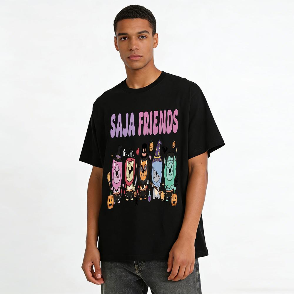 Halloween SAJA FRIENDS Themed Tops,Cute Animal Cosplay Print Casual Crewneck Tees Pure Cotton T-shirt
