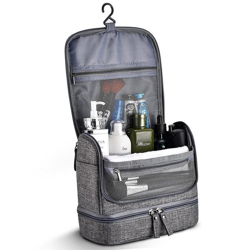 Travel Makeup Storage Bag Polyester Large Capacity Waterproof Dry Wet Separation Bag Women Travel Hook Wash Bag