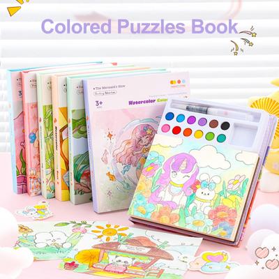 Kids Watercolor Painting Book with Pre-Printed Pigments Mess-Free DIY Coloring Pad Educational Art Activity for Travel And Birthday Gift