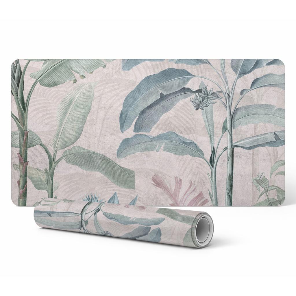 Vinyl Desk Mat with Stylish Exotic Leaves Print 120X60 Cm