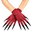 Dark Gloves with Long Nails for Halloween Witch Party, Short Stretch Fit