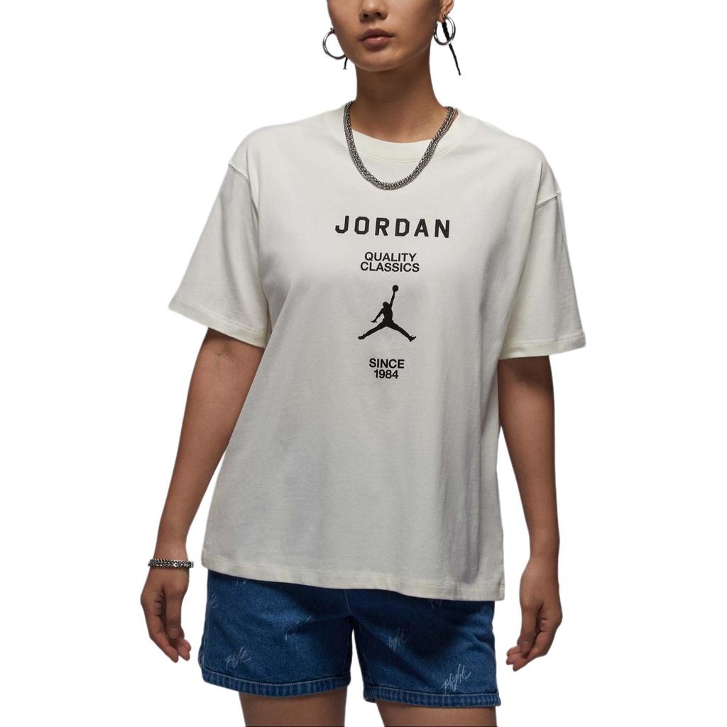 Jordan Alphabet Print Round Neck Short Sleeve T-Shirt Women Tops White FZ0618-133