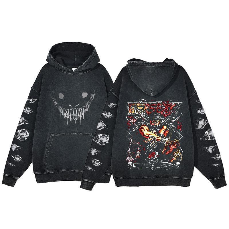 Berserk Anime Harajuku Washed Hoodie for Men