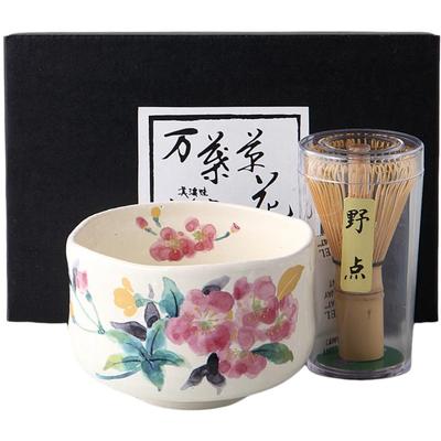 Matcha Bowl X X Manyo Flowers and Cherry Small Matcha Outdoor Tea Ceremony Tea Whisk Mino Made In Japan Ale-net Set, W9.3 D9.3 H6.5cm, Blossoms, Bowl,