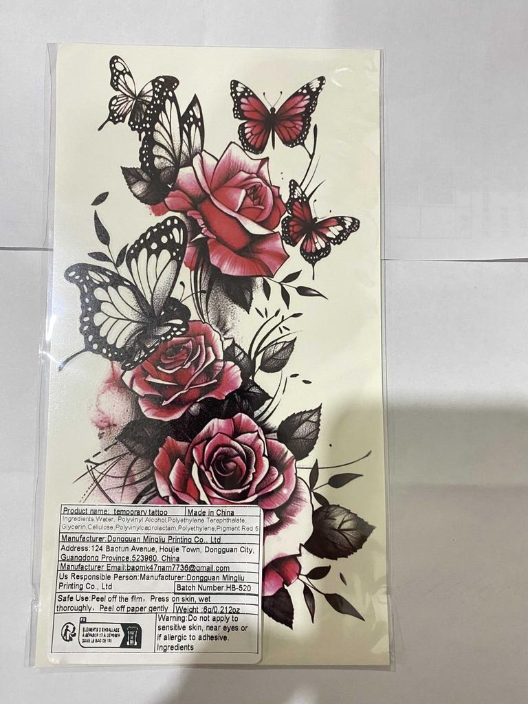 Waterproof Fake Tattoos Butterfly Tattoo Sticker 1 Sheets Cover Scars sticker Red Rose temporary tattoo Accessories