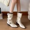 Pointed Thick Heel Martin Boots Women's 2025 Autumn and Winter New Soft Leather European and American Style Tube Stacking Boots White Short Boots Wom
