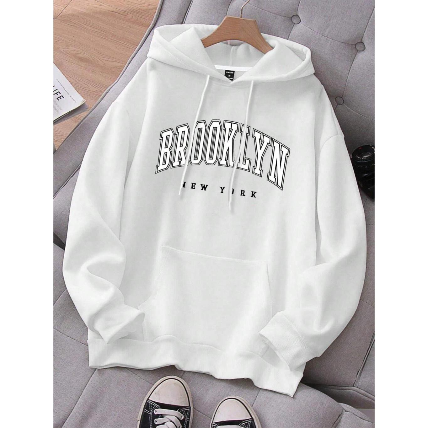 

Мужская толстовка с капюшоном Brooklyn New York Printing с круглым вырезом, свободная, удобная, модная, флисовая, базовая одежда с капюшоном 3XL