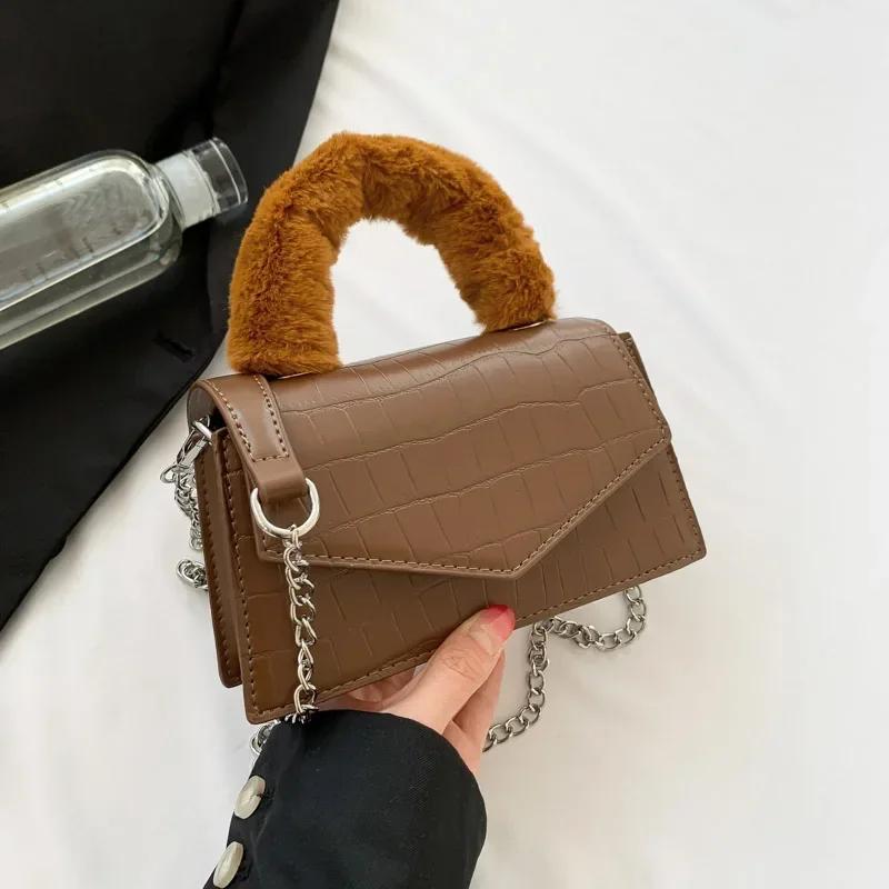 

Высококачественная маленькая квадратная сумка для женщин коричневого цвета с каменным узором, сумка через плечо, новинка на осень и зиму