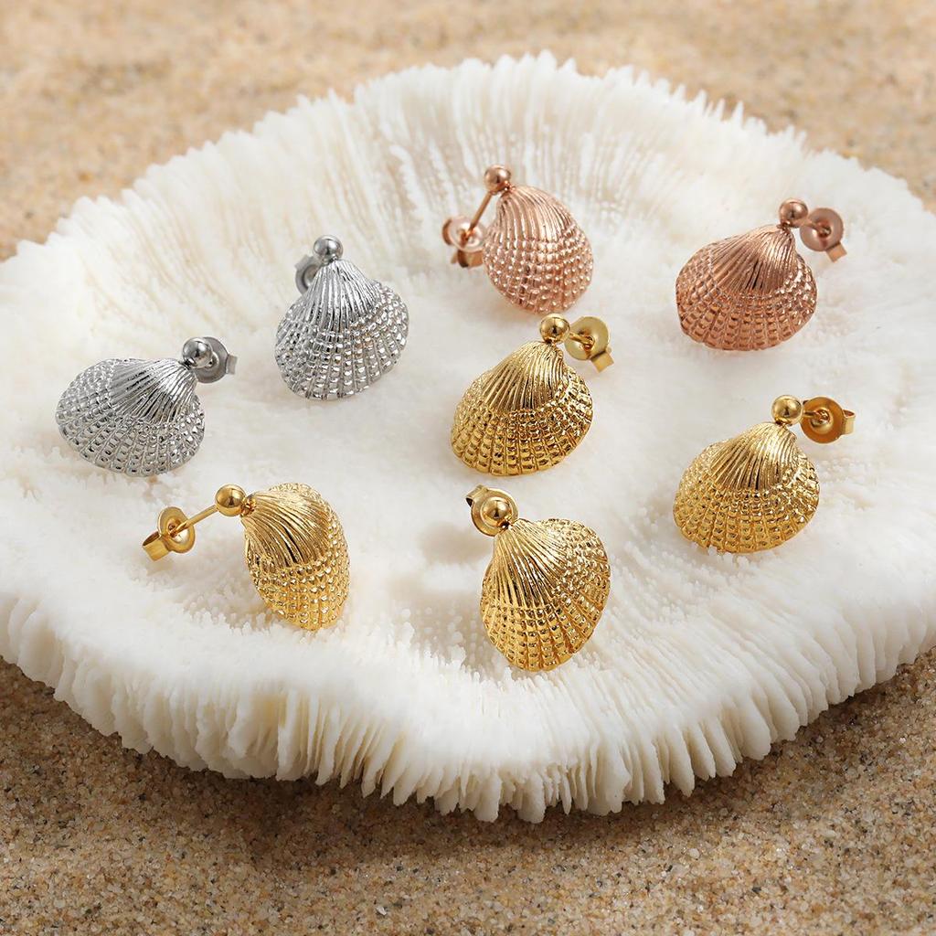 European & American 3D Ocean Shell High-End Niche Stud Earrings