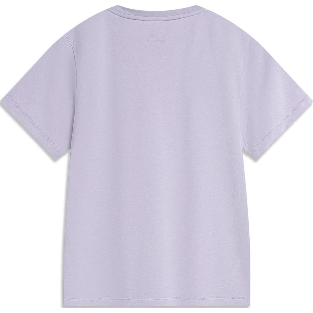 Li Ning Sports Lifestyle Series Letter Casual Breathable Comfortable Knitted Short Sleeve T-Shirt Women T-Shirts Sea-Salt-Purple AHSU530-2