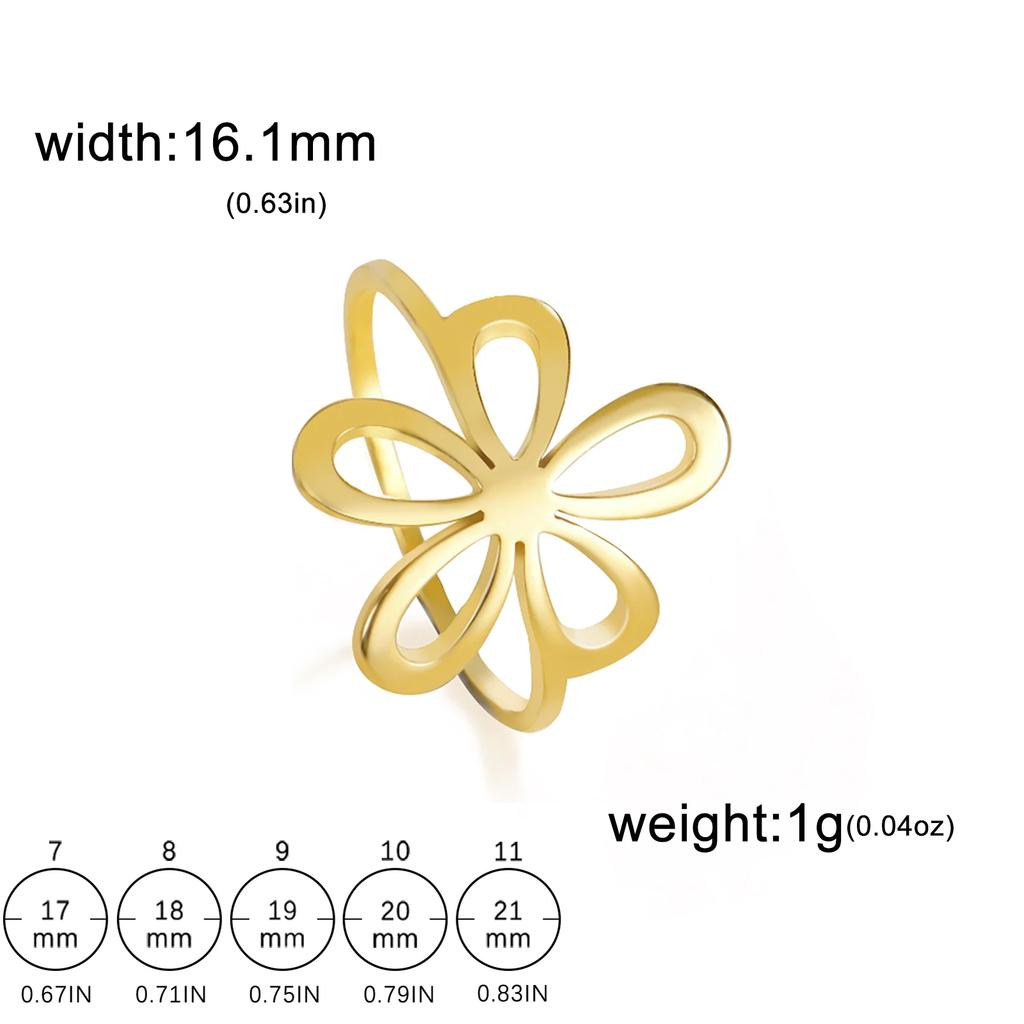 Stainless steel flower ring for women and girls golden and beautiful bohemian romantic ring engagement jewelry and gift