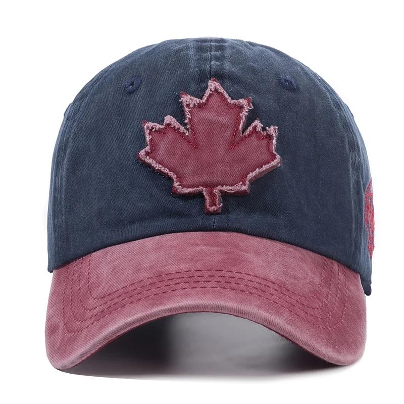 Berretto vintage unisex in cotone lavato Canada Berretto da baseball ricamato con foglia d'acero grande Cappelli sportivi da esterno per uomo e donna