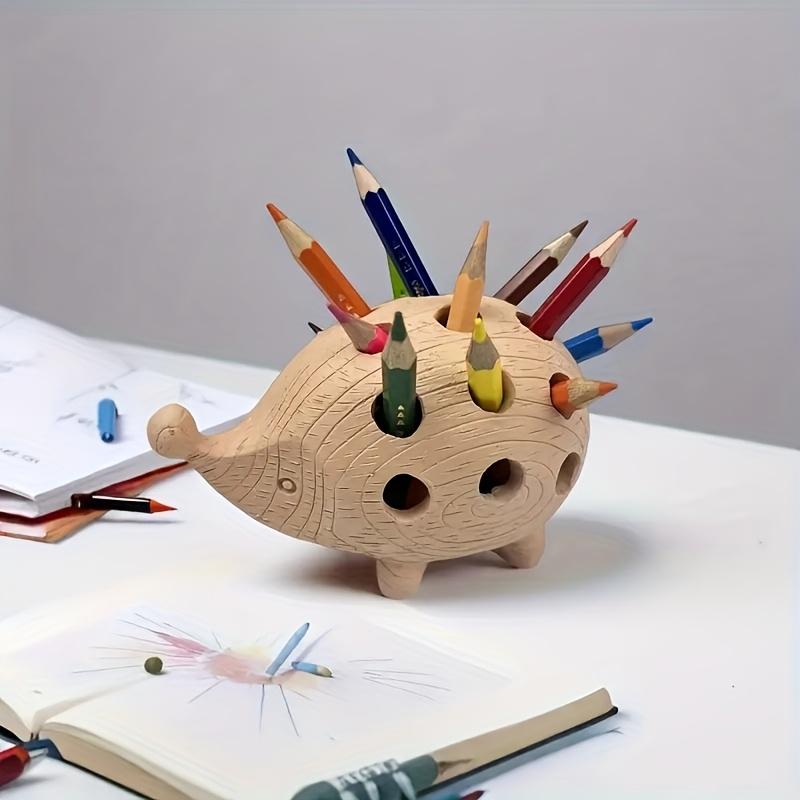 1pc Hedgehog-Shaped Resin Pen Holder Organizer - Cute Cartoon Desk Storage with Colorful Pencil Design, Tension-Mounted Lightweight