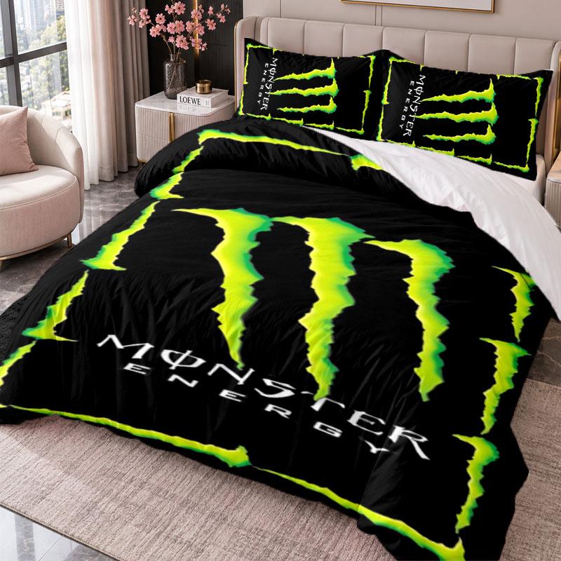Monster Energy 3-teiliges Bettwäsche-Set Bettbezug mit zwei Kissenbezügen für Schlafzimmer Heimdekoration