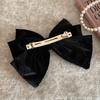 French Velvet Heart Rhinestone Bow Hair Clip - Retro Style for Fall/Winter Updos