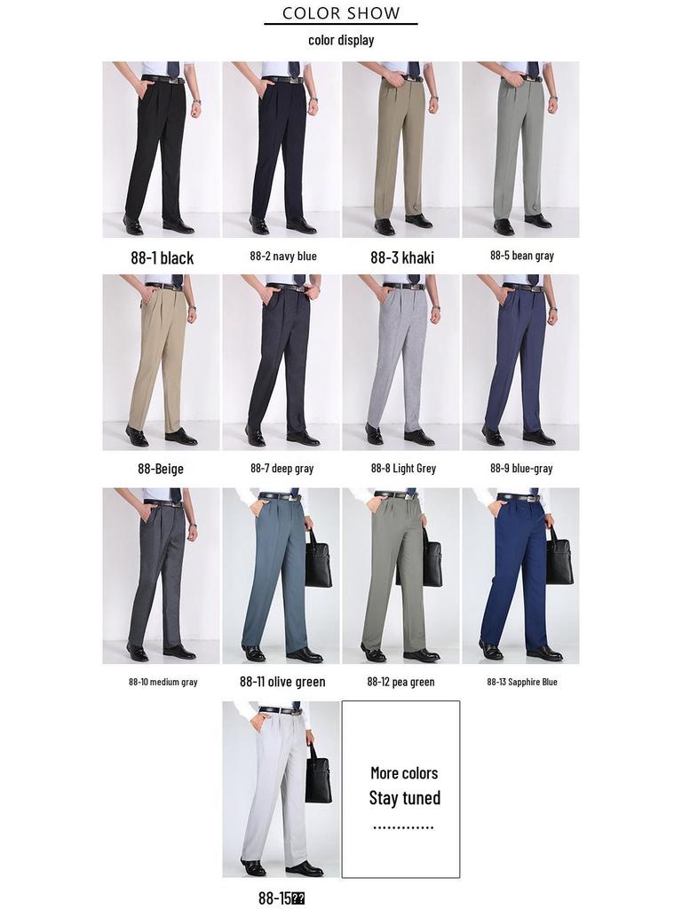 Men's Summer Mulberry Silk Dress Pants: Double Pleated, Loose Fit, Straight Leg, High Waist, Deep Crotch.