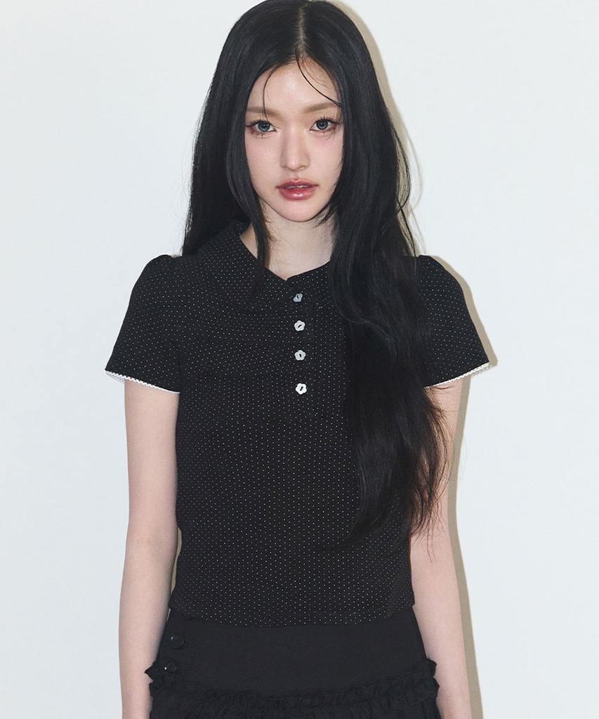 ILLIGO Dot Pintuck Collared Tee Black