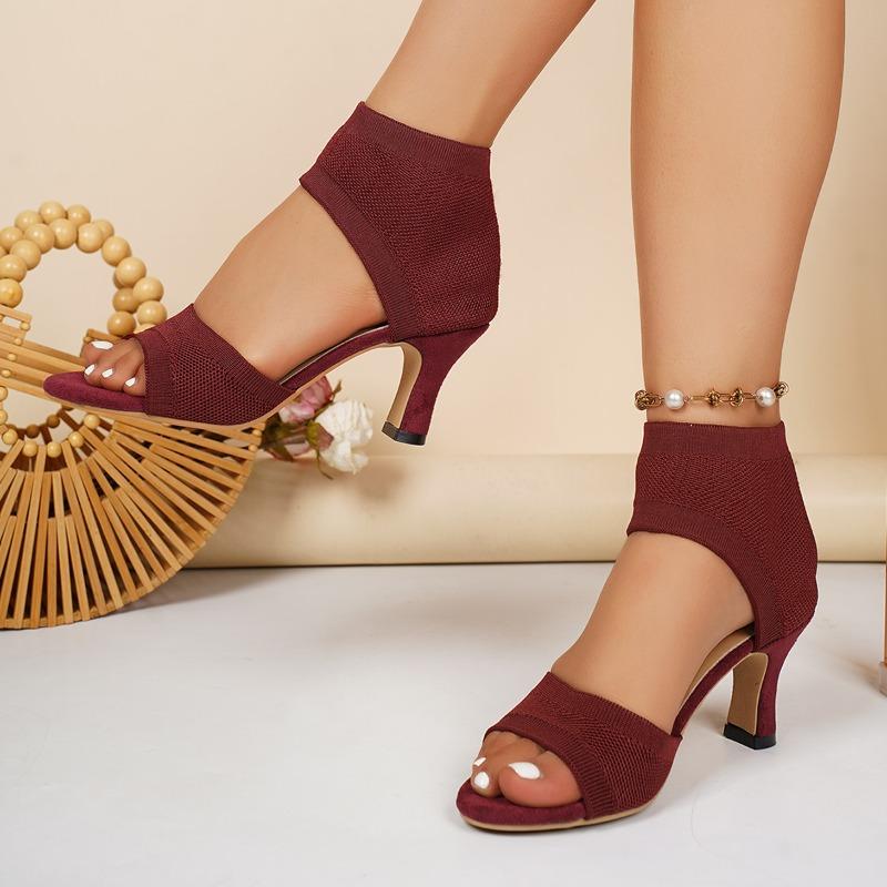 Plus Size Women Peep Toe Fly Knit Stiletto High Heel Sandals